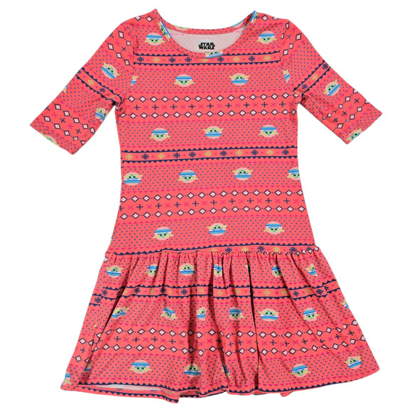 Star Wars Girls 7/8 Grogu Mandalorian Pink Dress Disney Play Cosplay Costume EUC - Picture 1 of 6